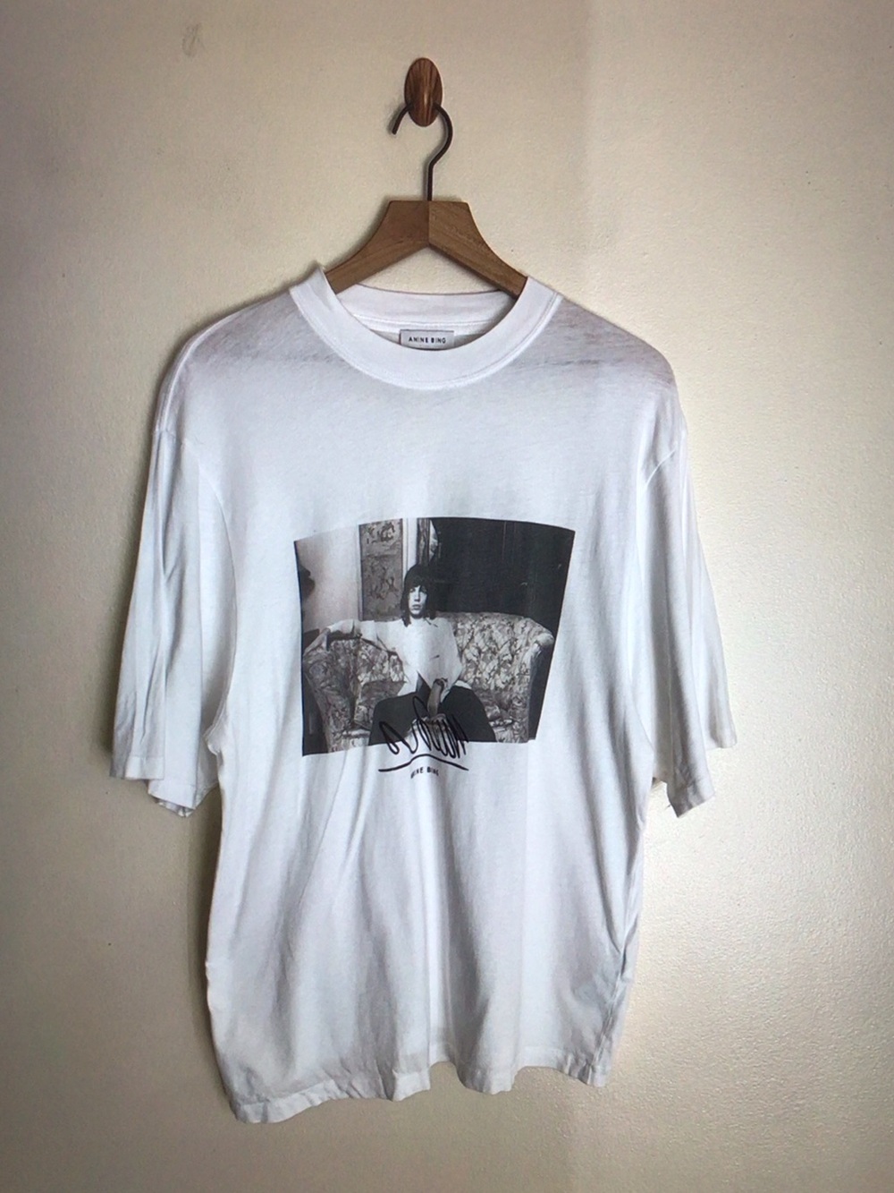 Anine Bing White Graphic Short Sleeve Tee with Black Photo Print